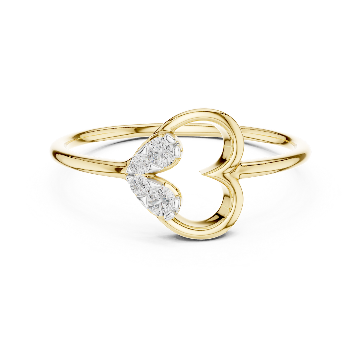 14K Solid Gold Lab Diamond Heart Cluster Ring, Yellow Gold