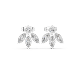 14K Solid Gold Lab Diamond Flower Cluster Earrings, White Gold