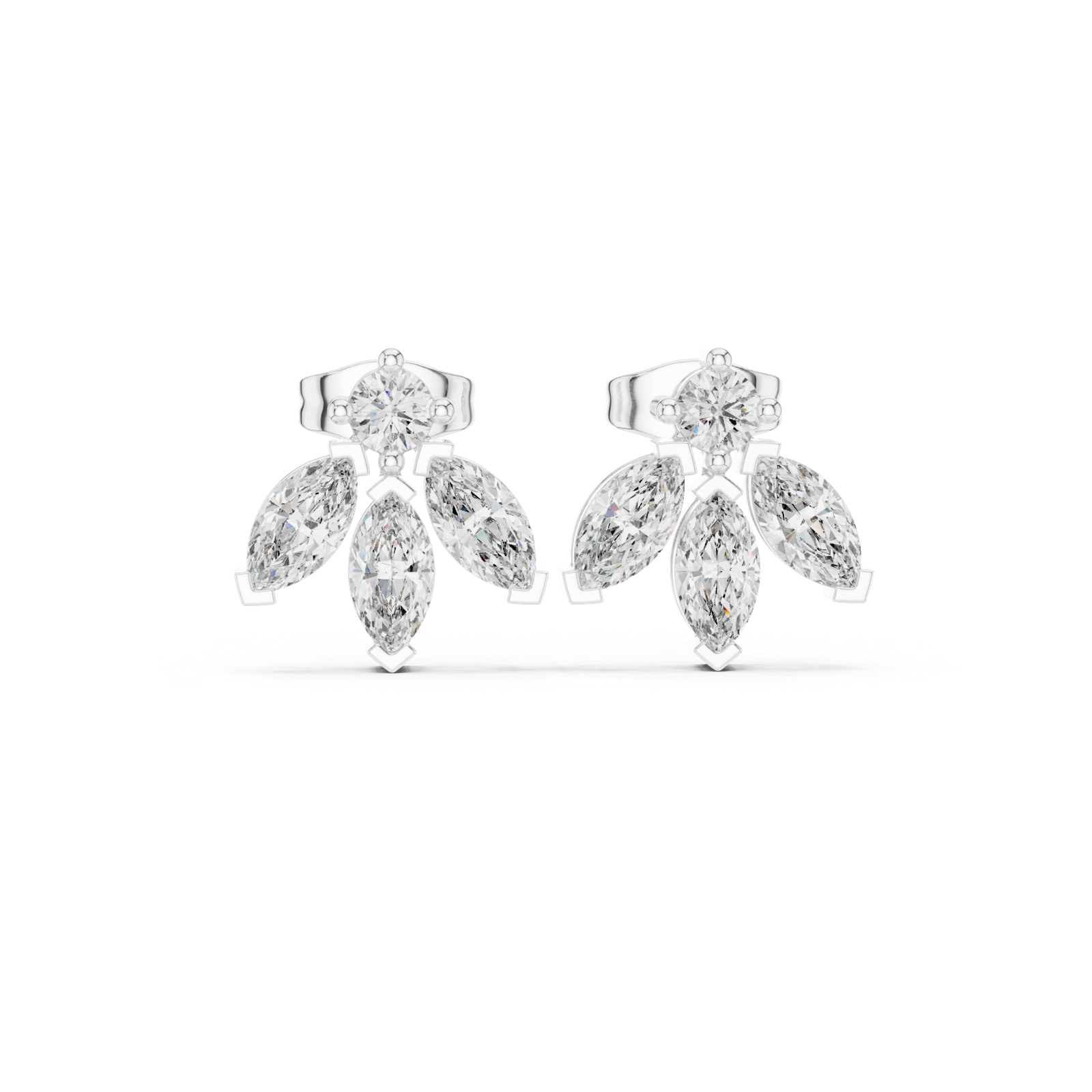 14K Solid Gold Lab Diamond Flower Cluster Earrings, White Gold