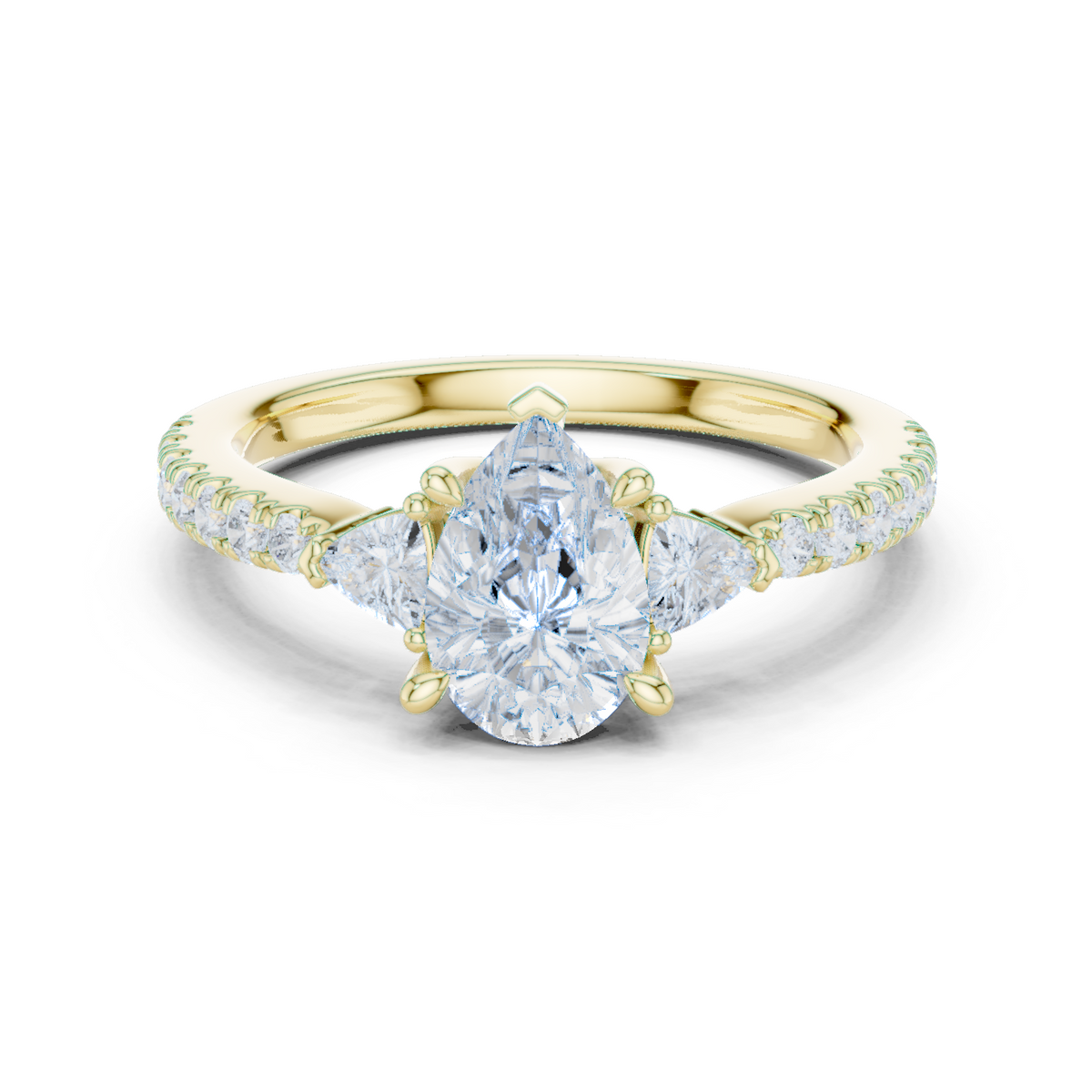 14K Solid Gold Lab Diamond Three-Stone Ring, Yellow Gold