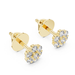 14K Solid Gold Lab Diamond Flower Cluster Earrings, Yellow Gold, view 2