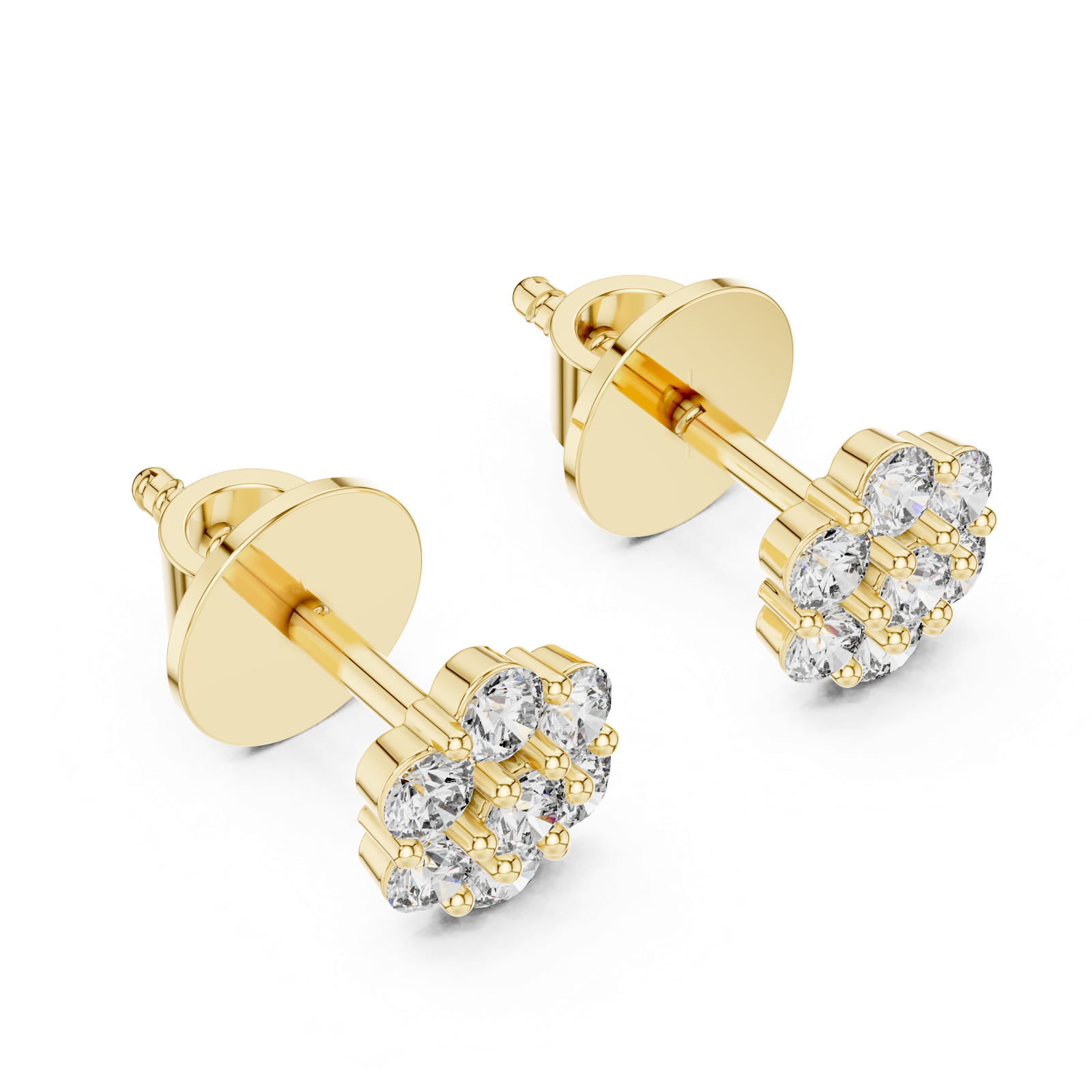 14K Solid Gold Lab Diamond Flower Cluster Earrings, Yellow Gold, view 2
