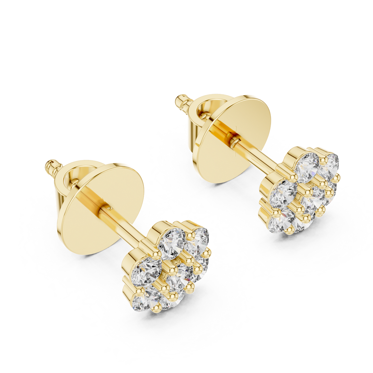 14K Solid Gold Lab Diamond Flower Cluster Earrings, Yellow Gold, view 2