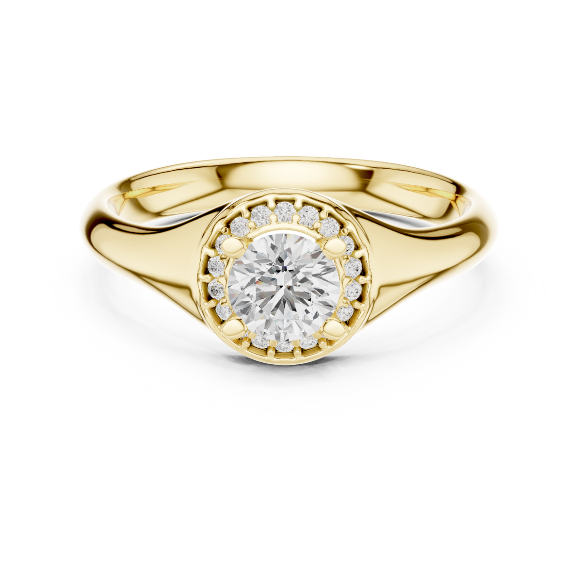 14K Solid Gold Lab Diamond Halo Ring, Yellow Gold