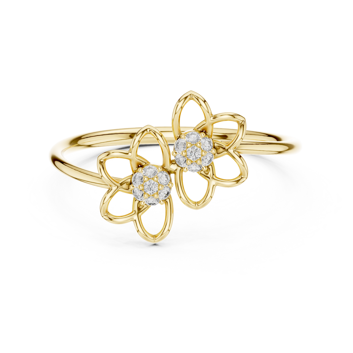 14K Solid Gold Lab Diamond Flower Cluster Ring, Yellow Gold