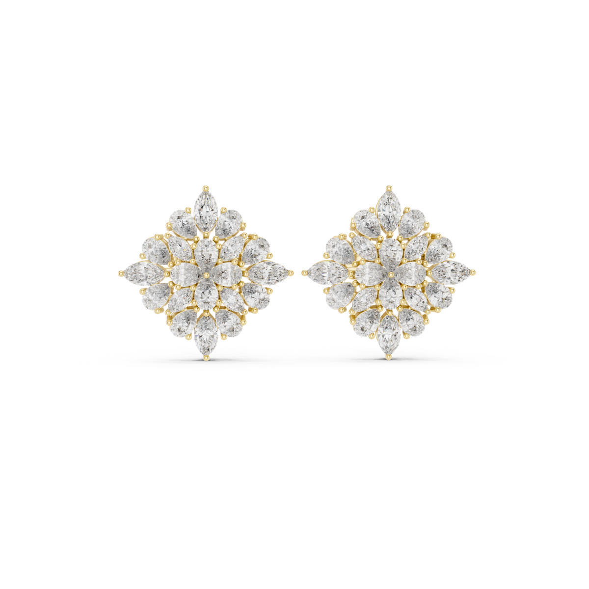 14K Solid Gold Lab Diamond Halo Earrings, Yellow Gold