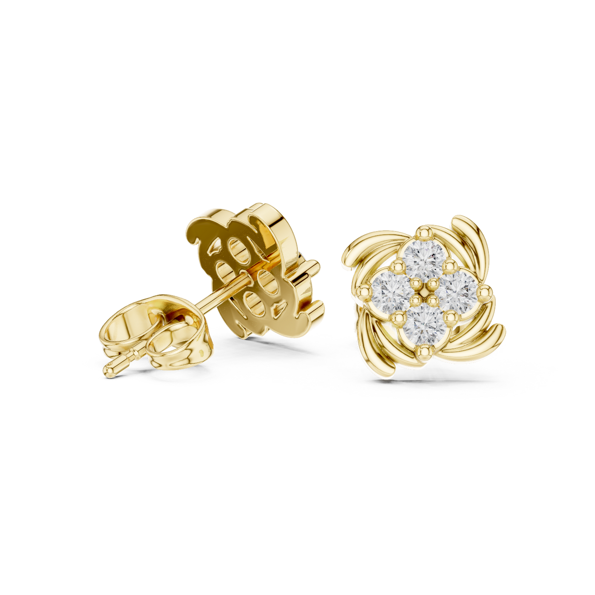 14K Solid Gold Lab Diamond Flower Cluster Earrings, Yellow Gold, view 1