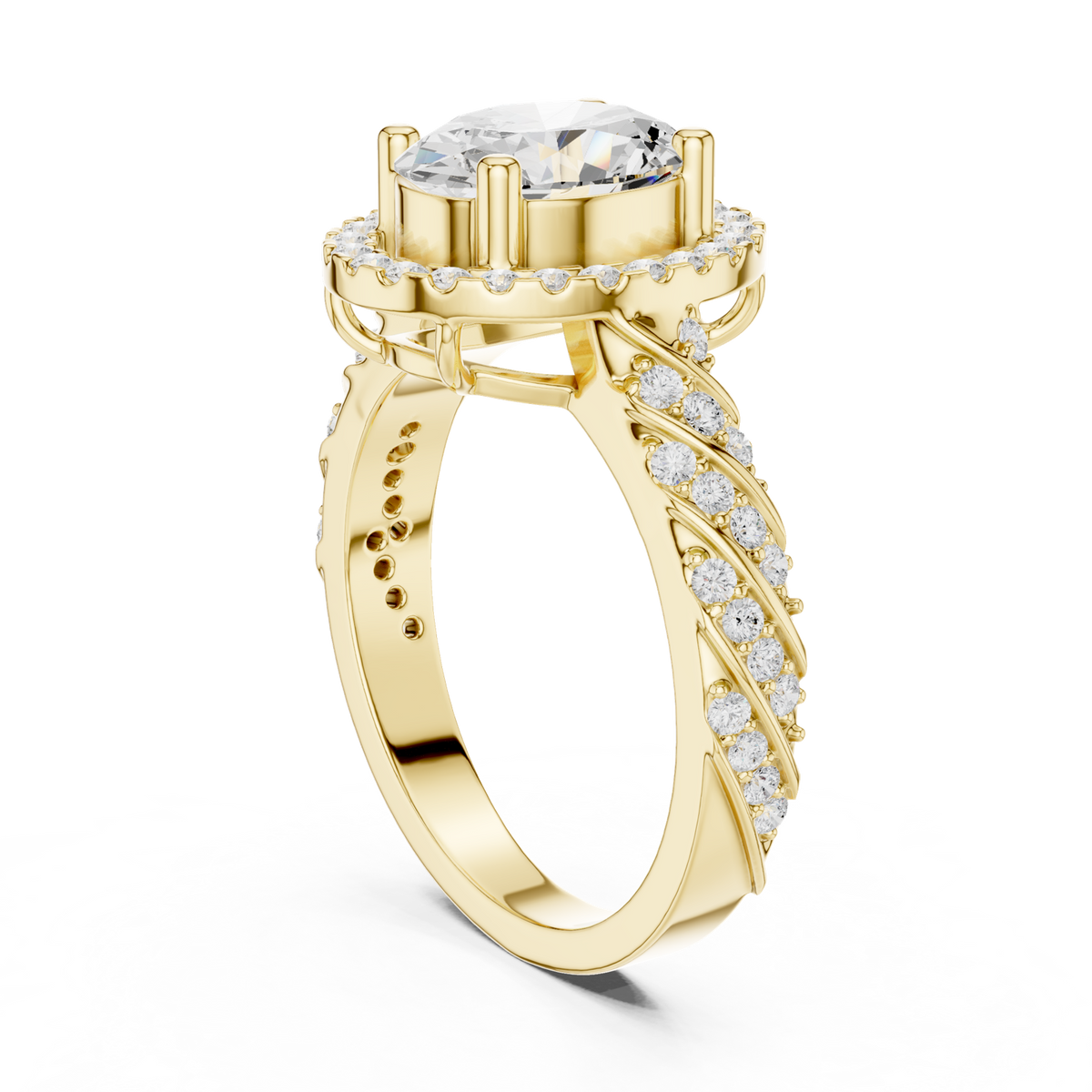 14K Solid Gold Lab Diamond Halo Ring, Yellow Gold, view 1