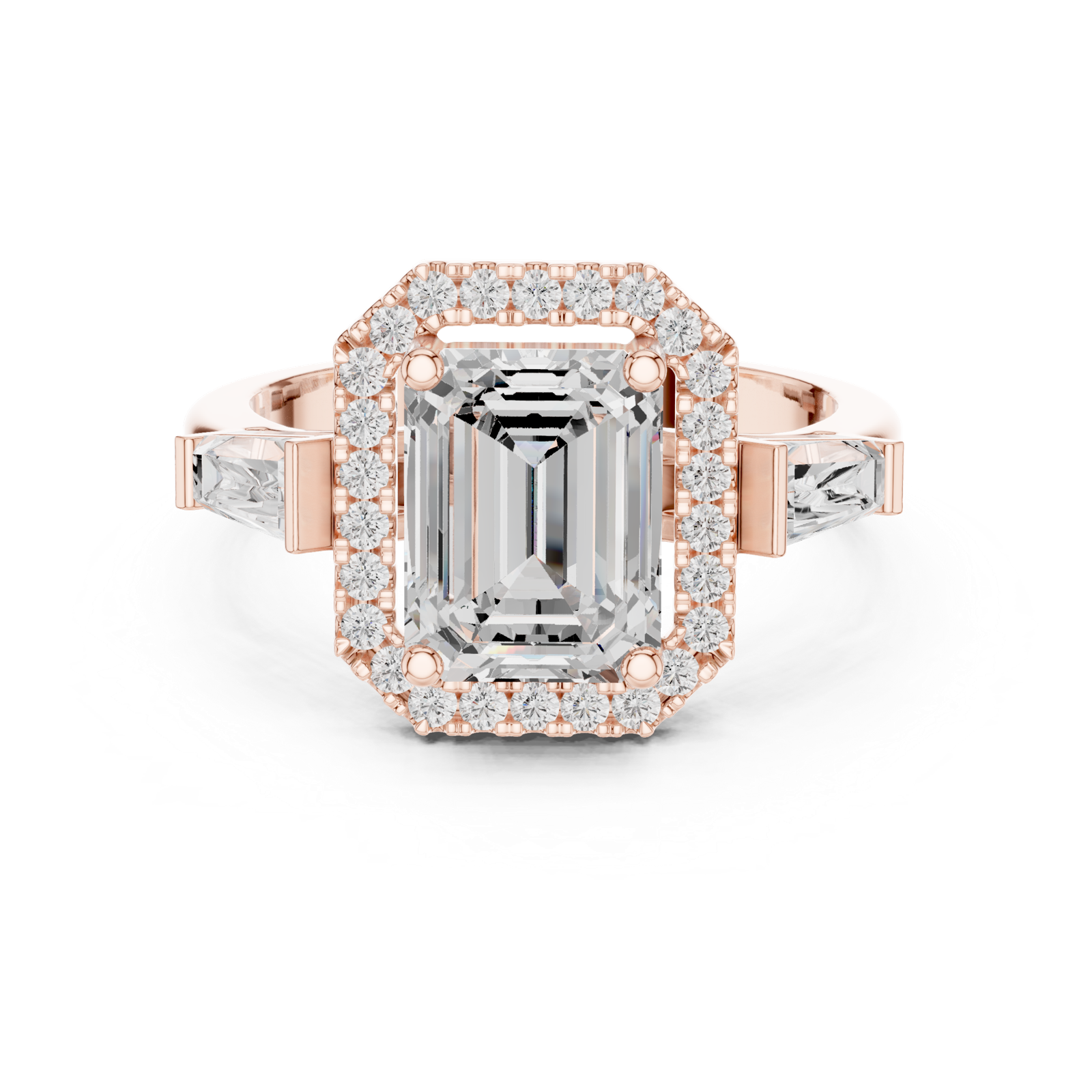 Gold Ring, Emerald center stone, Rose Gold, view 4
