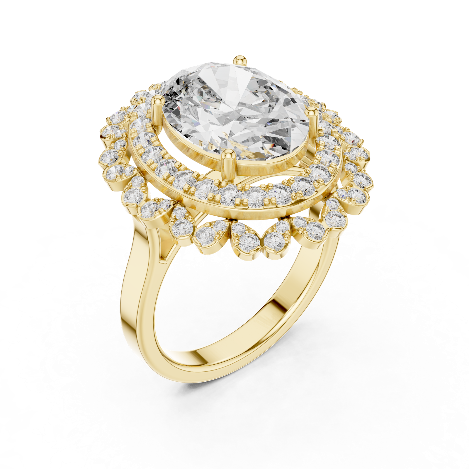 14K Solid Gold Lab Diamond Halo Ring, Yellow Gold, view 2