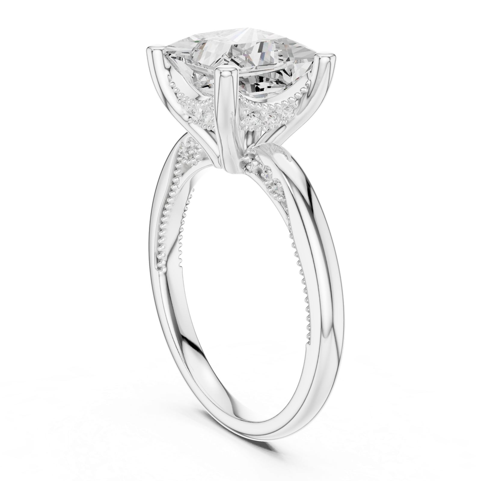 Gold Ring DDLR-175, Princess center stone, White Gold, view 1