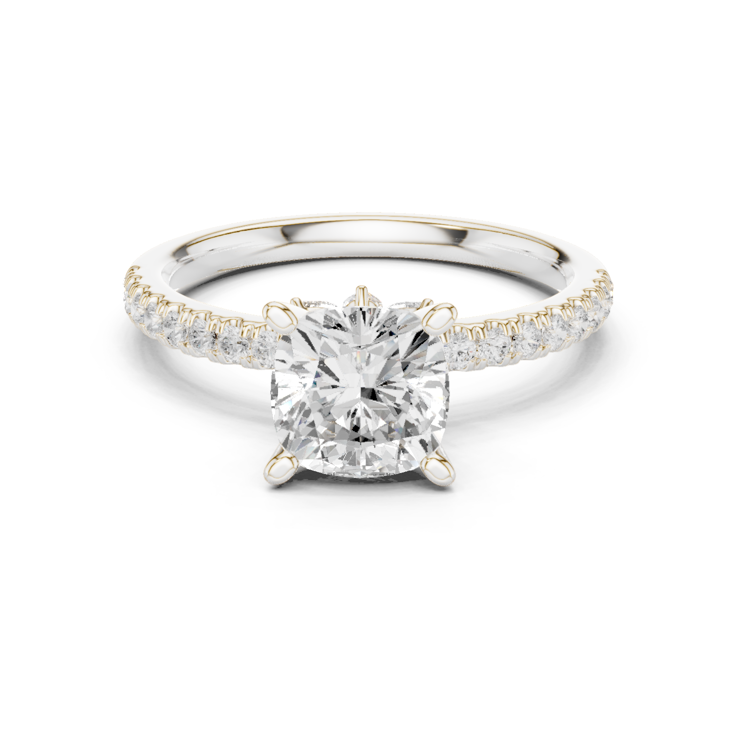 Gold Ring, Cushion center stone, White Gold