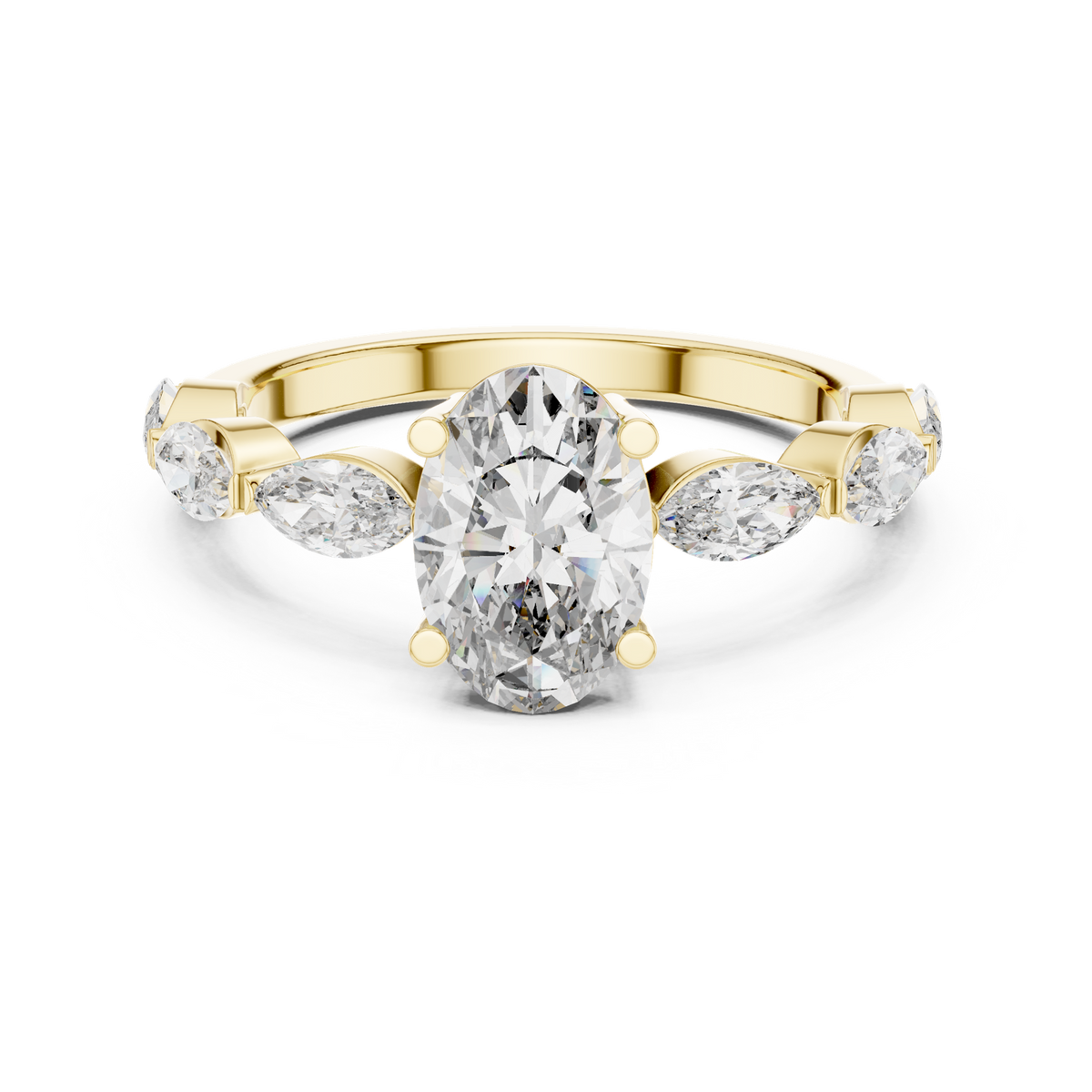 14K Solid Gold Lab Diamond Three-Stone Ring, Yellow Gold
