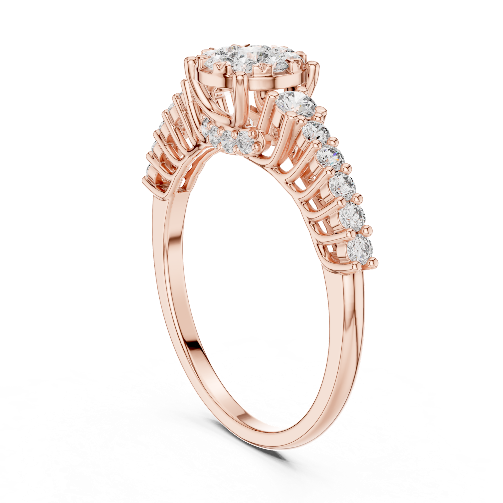 14K Solid Gold Lab Diamond Cluster Ring, Rose Gold, view 1
