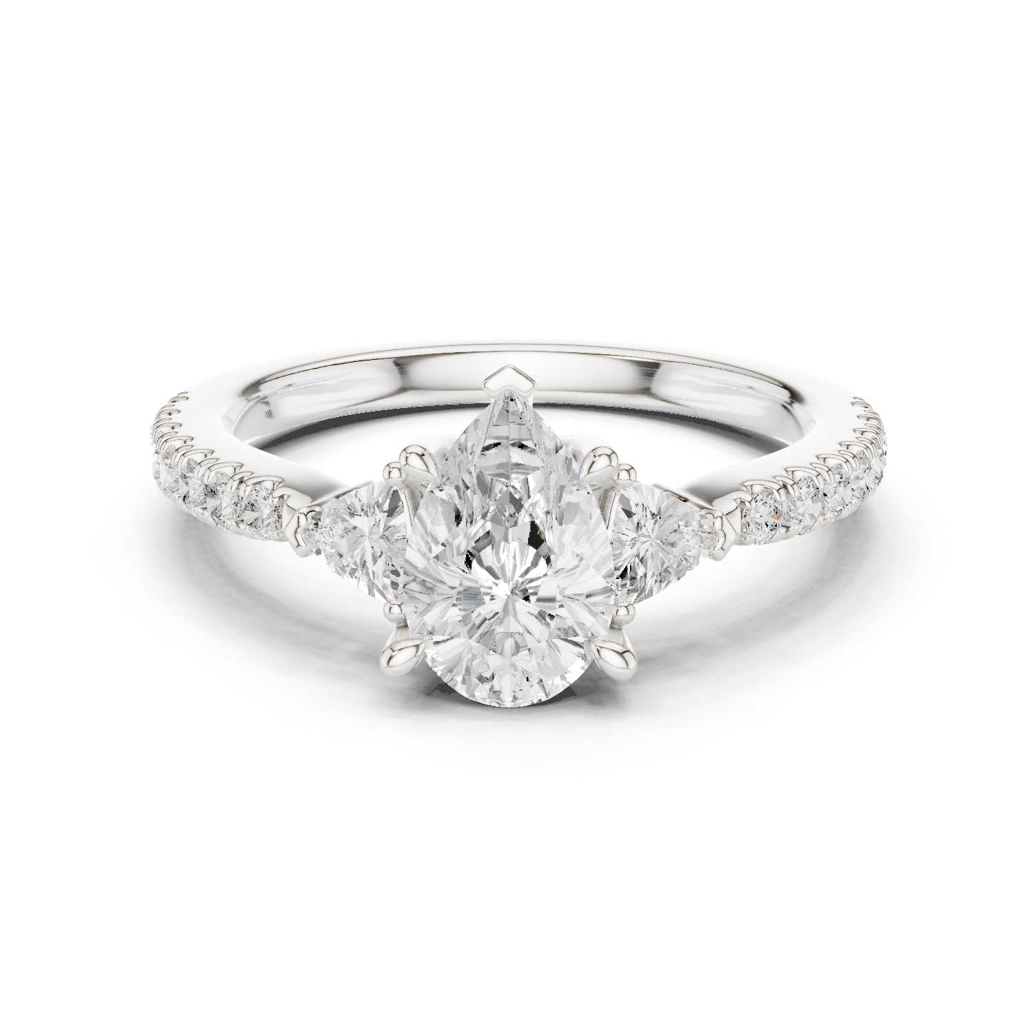 Gold Ring DDLR-037, Pear center stone, White Gold