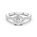 Gold Ring DDLR-037, Pear center stone, White Gold