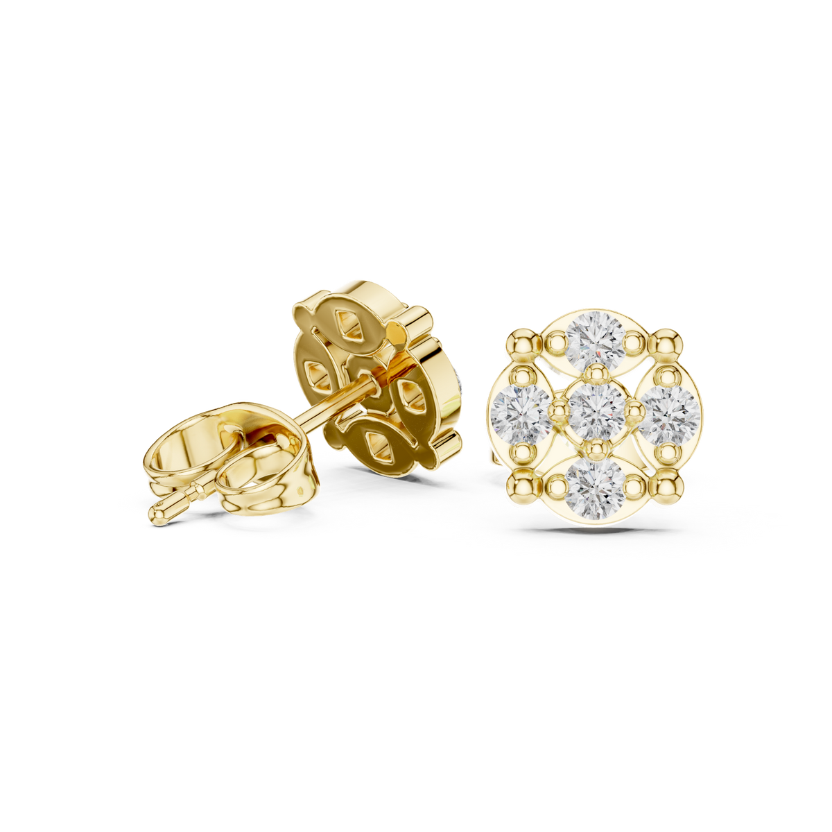 14K Solid Gold Lab Diamond Flower Cluster Earrings, Yellow Gold, view 1