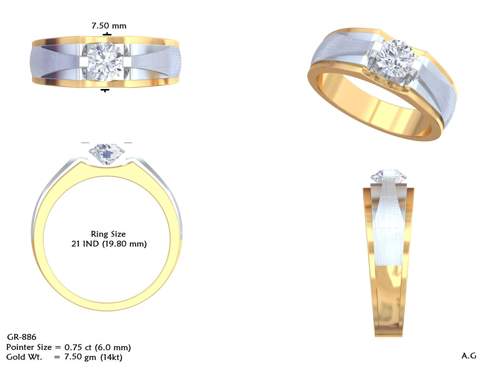 14K Solid Gold Lab Diamond Solitaire Ring, Yellow Gold, view 50