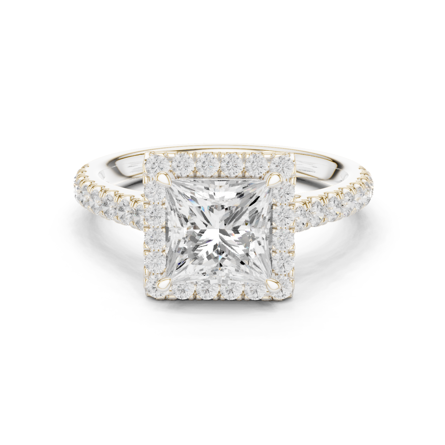 Gold Ring DDLR-118, Princess center stone, White Gold