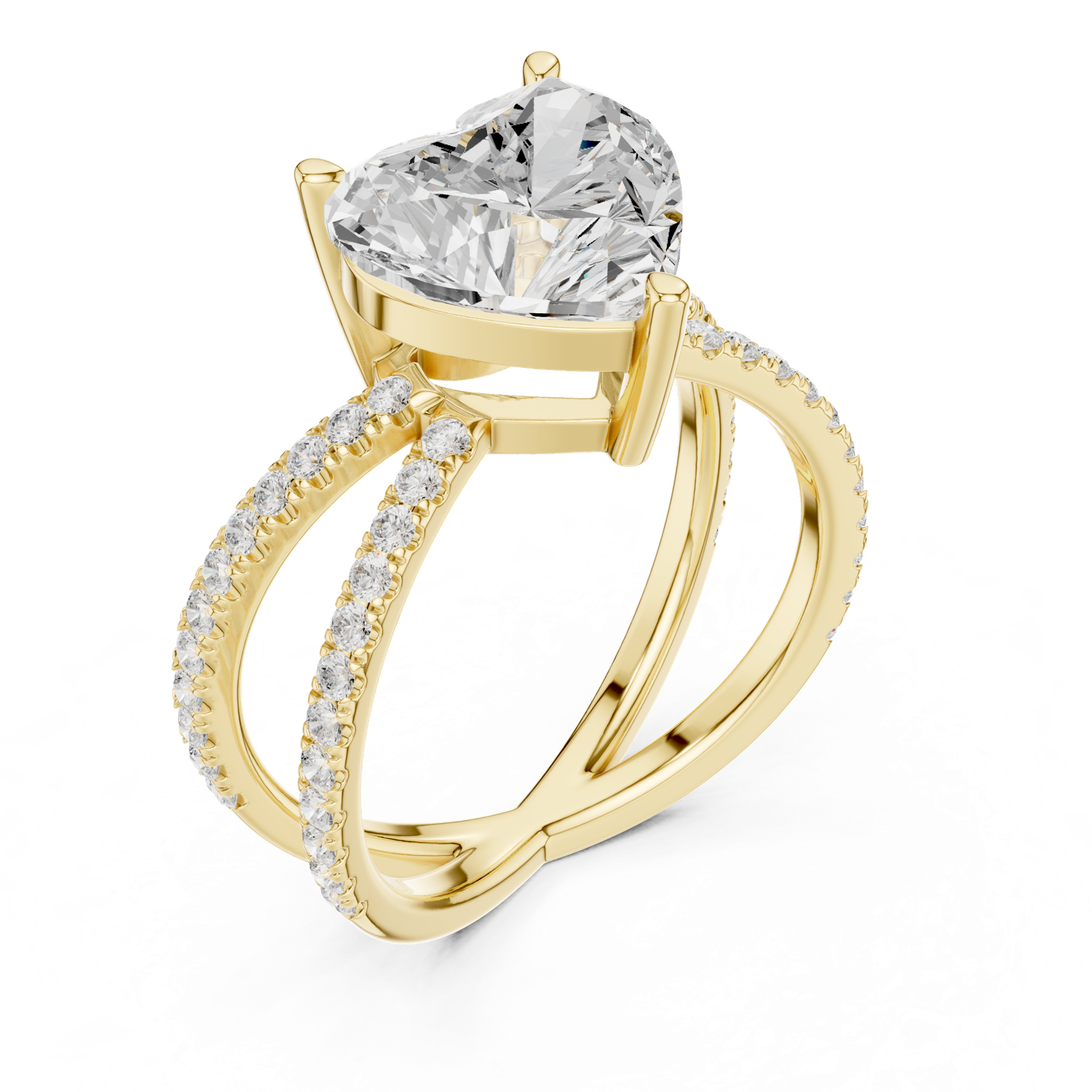 Gold Jewelry, Heart center stone, Yellow Gold, view 2