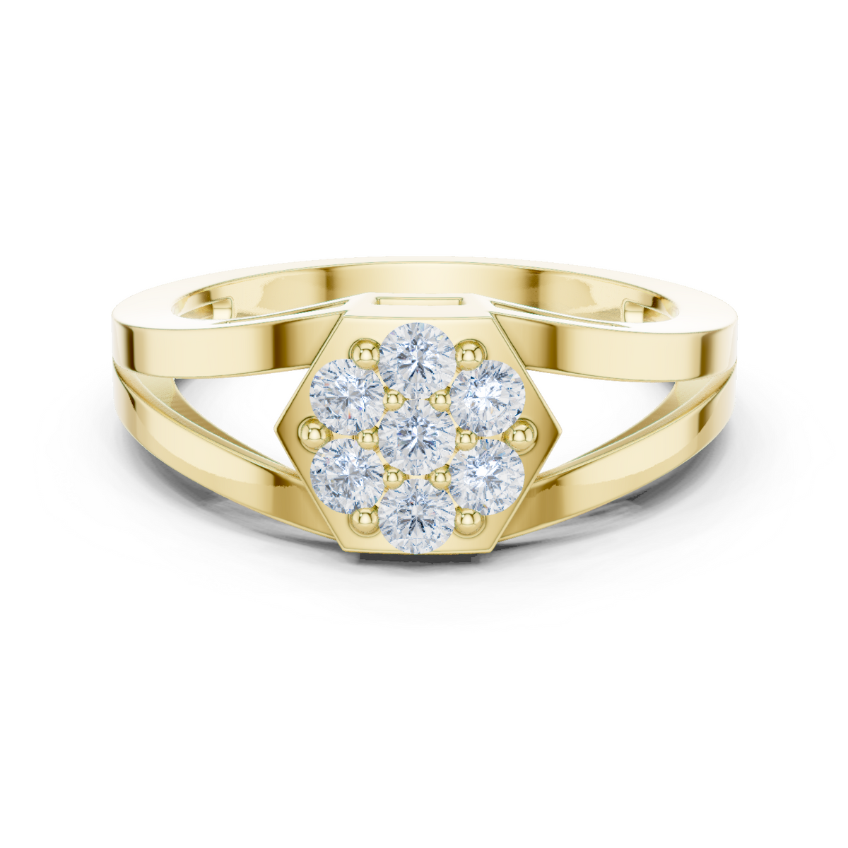 14K Solid Gold Lab Diamond Cluster Ring, Yellow Gold