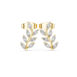 14K Solid Gold Lab Diamond Leaf Drop Earrings, Yellow Gold