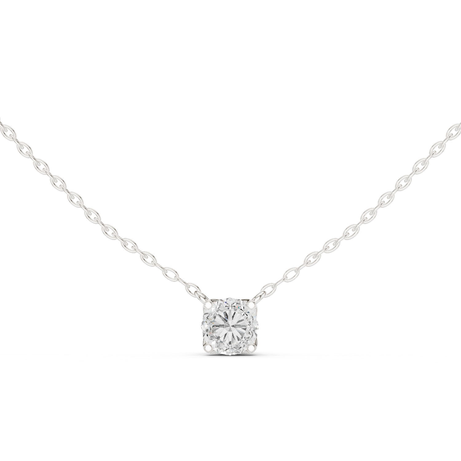 14K Solid Gold Lab Diamond Solitaire Pendant Necklace, White Gold