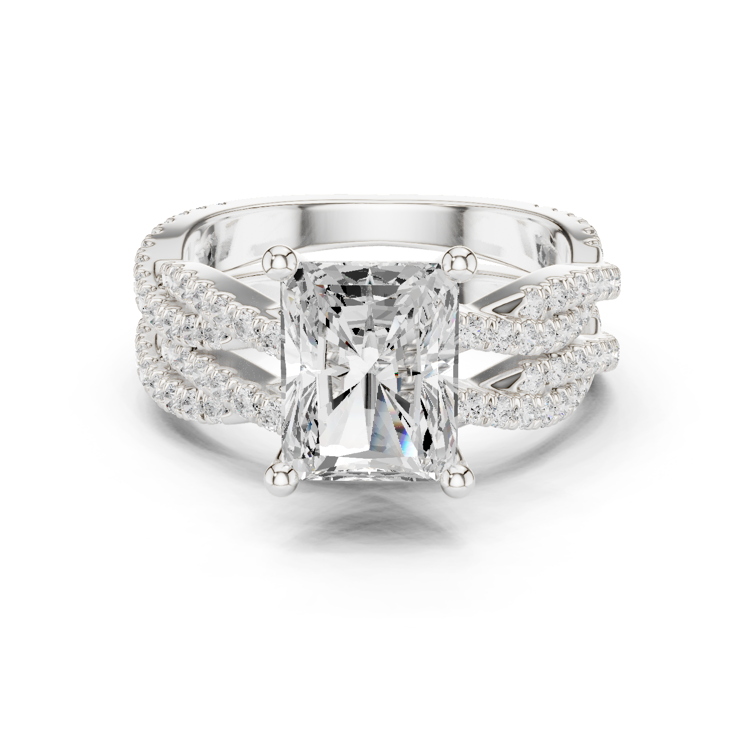 Gold Ring DDLR-300, Radiant center stone, White Gold