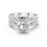 Gold Ring DDLR-300, Radiant center stone, White Gold