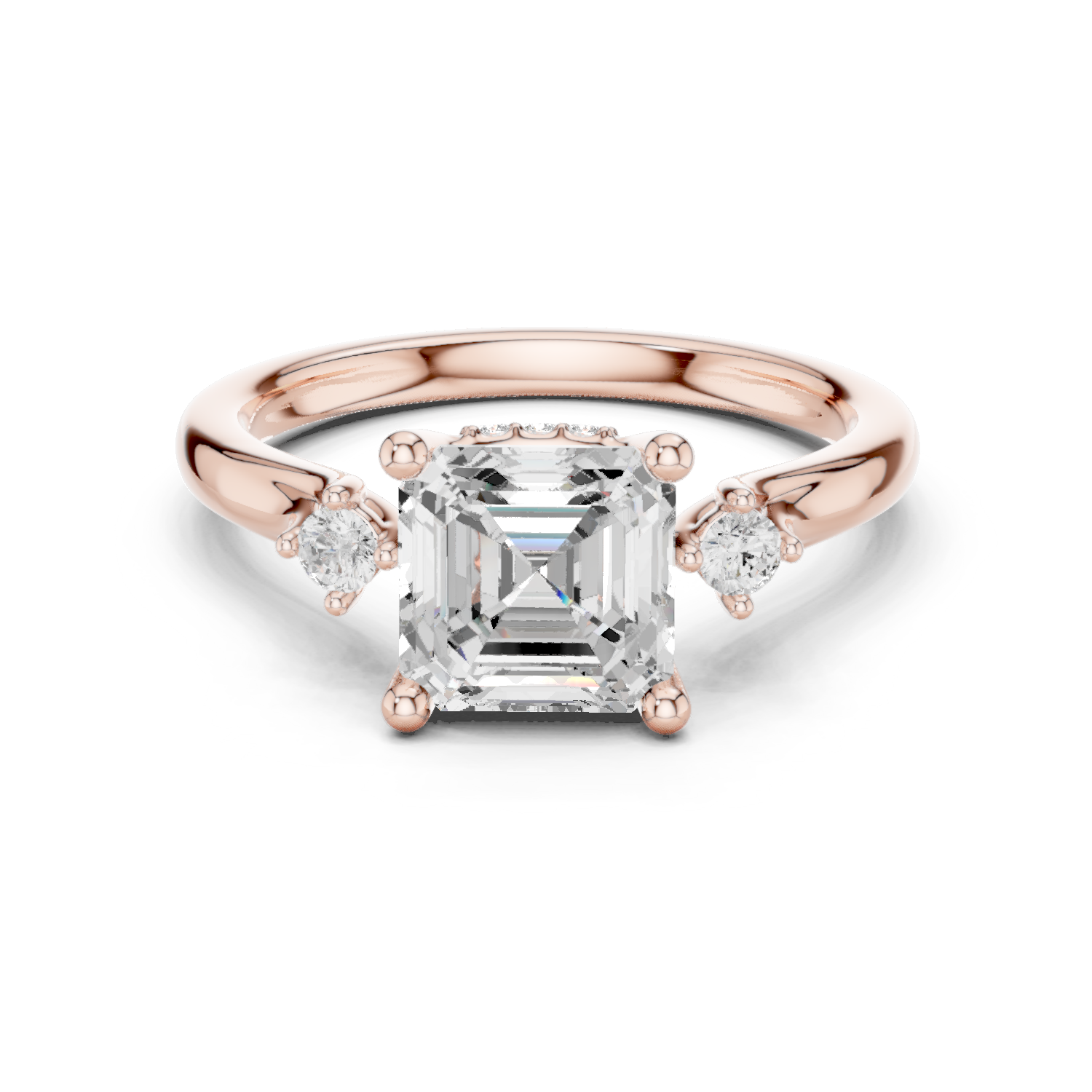 Gold Ring DDLR-164, Asscher center stone, Rose Gold