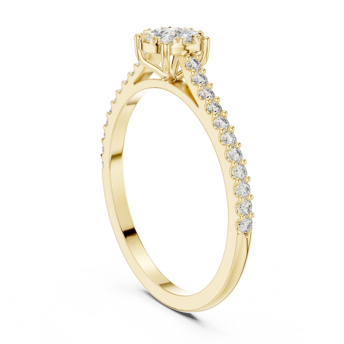 14K Solid Gold Lab Diamond Halo Ring, Yellow Gold, view 1