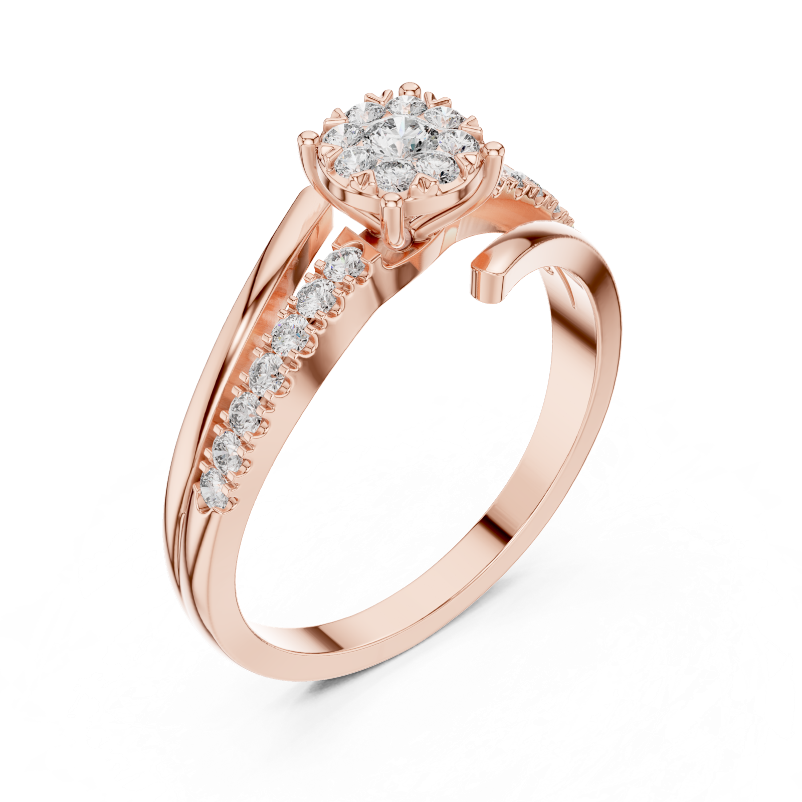 14K Solid Gold Lab Diamond Crossover Ring, Rose Gold, view 2