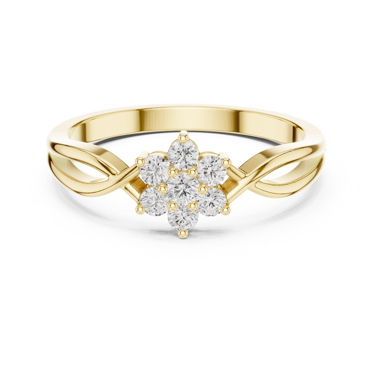 14K Solid Gold Lab Diamond Flower Cluster Ring, Yellow Gold