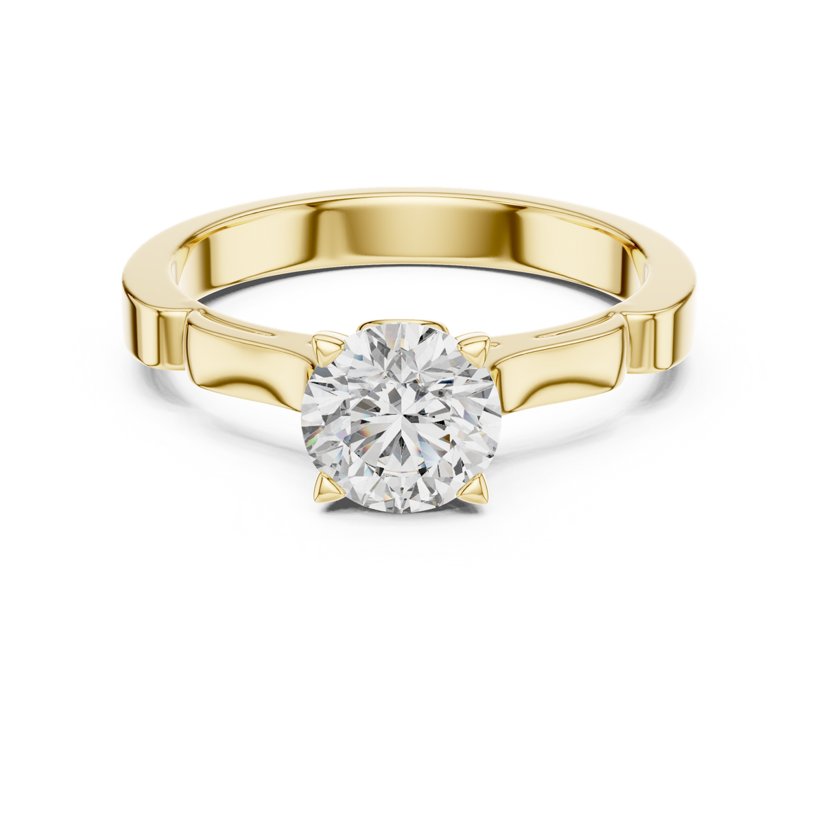 14K Solid Gold Lab Diamond Solitaire Ring, Yellow Gold
