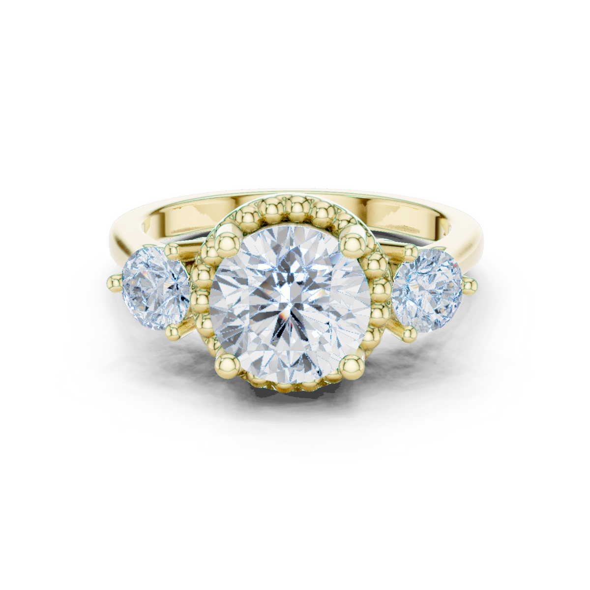 14K Solid Gold Lab Diamond Halo Ring, Yellow Gold