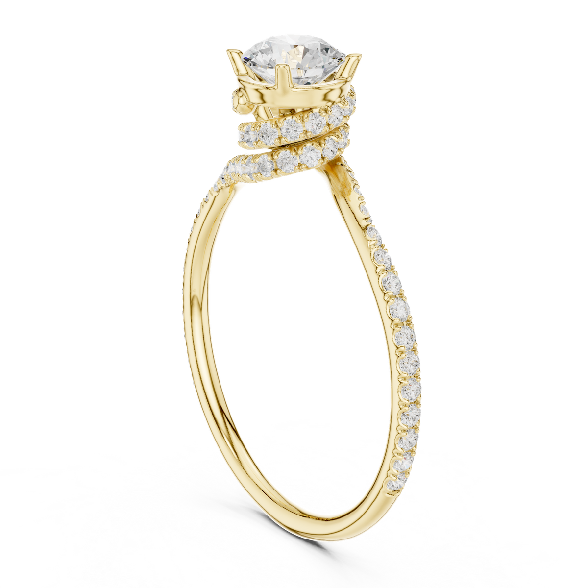 14K Solid Gold Lab Diamond Crossover Ring, Yellow Gold, view 1