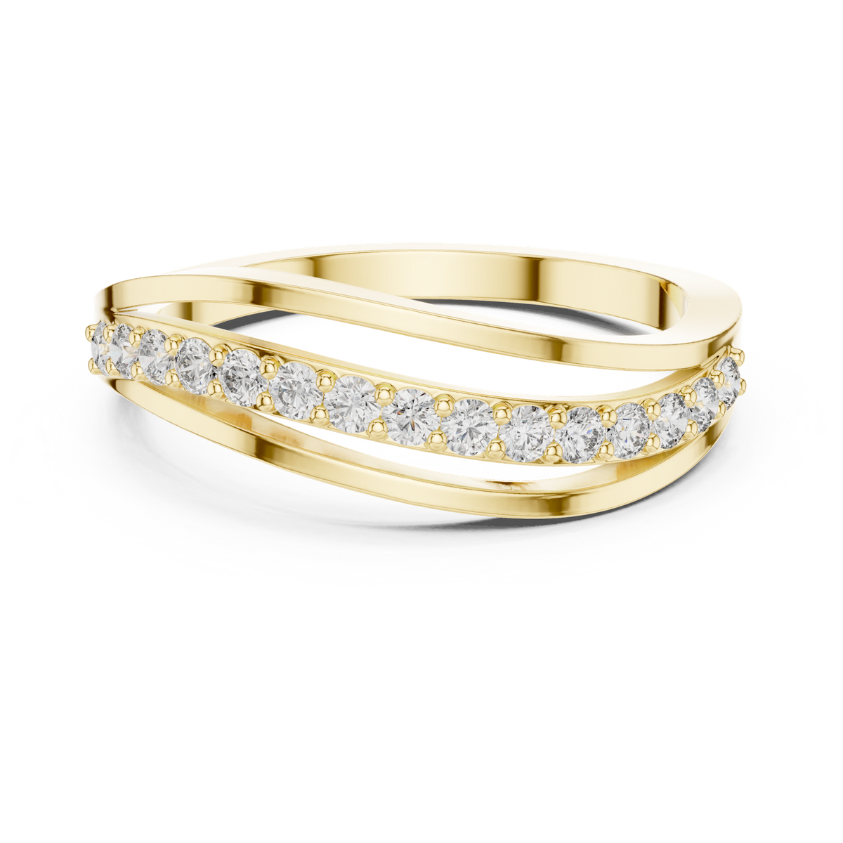 14K Solid Gold Lab Diamond Crossover Ring, Yellow Gold