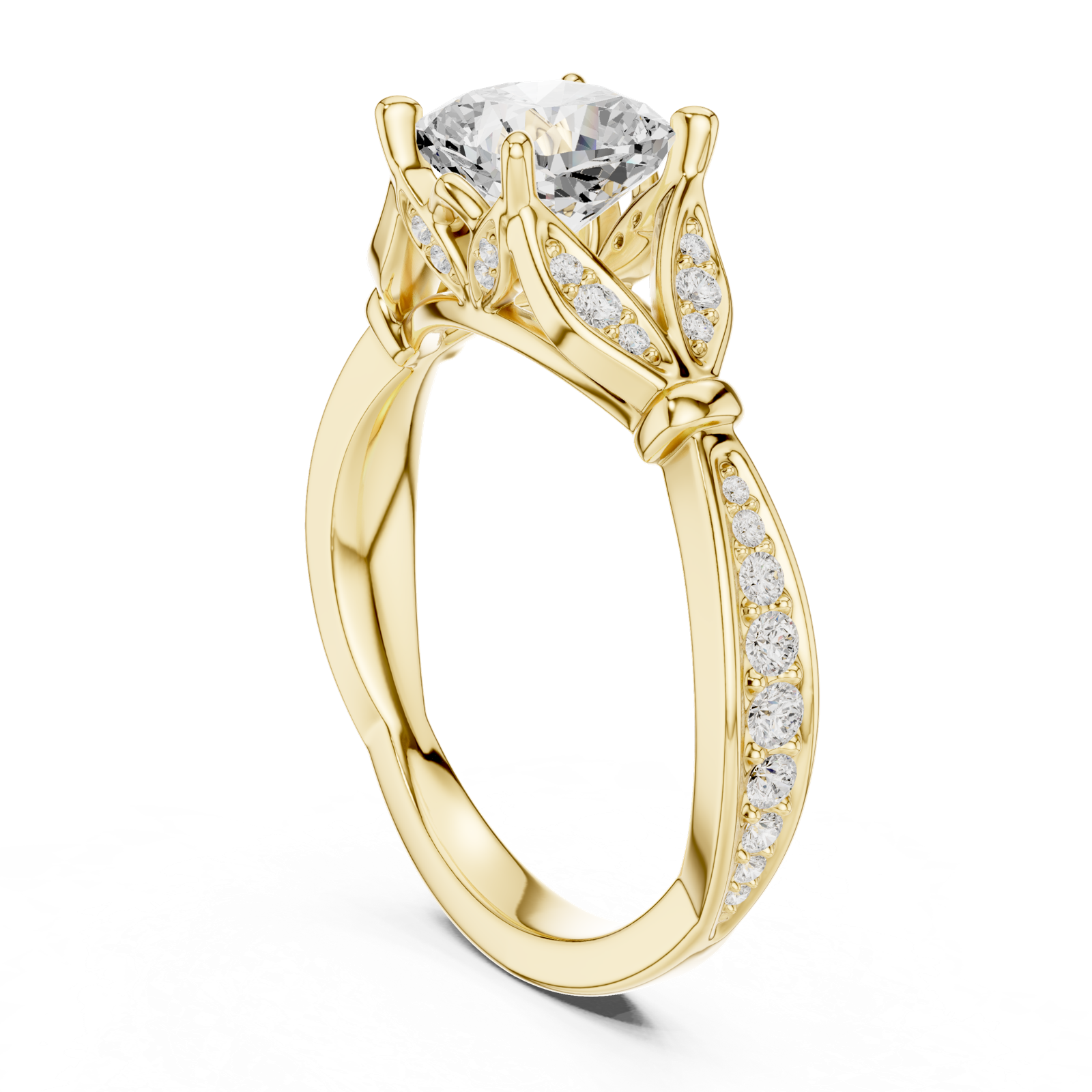 Gold Ring DDLR-257, Cushion center stone, Yellow Gold, view 1