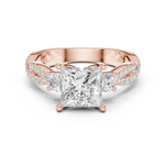 Gold Ring DDLR-281, Princess center stone, Rose Gold
