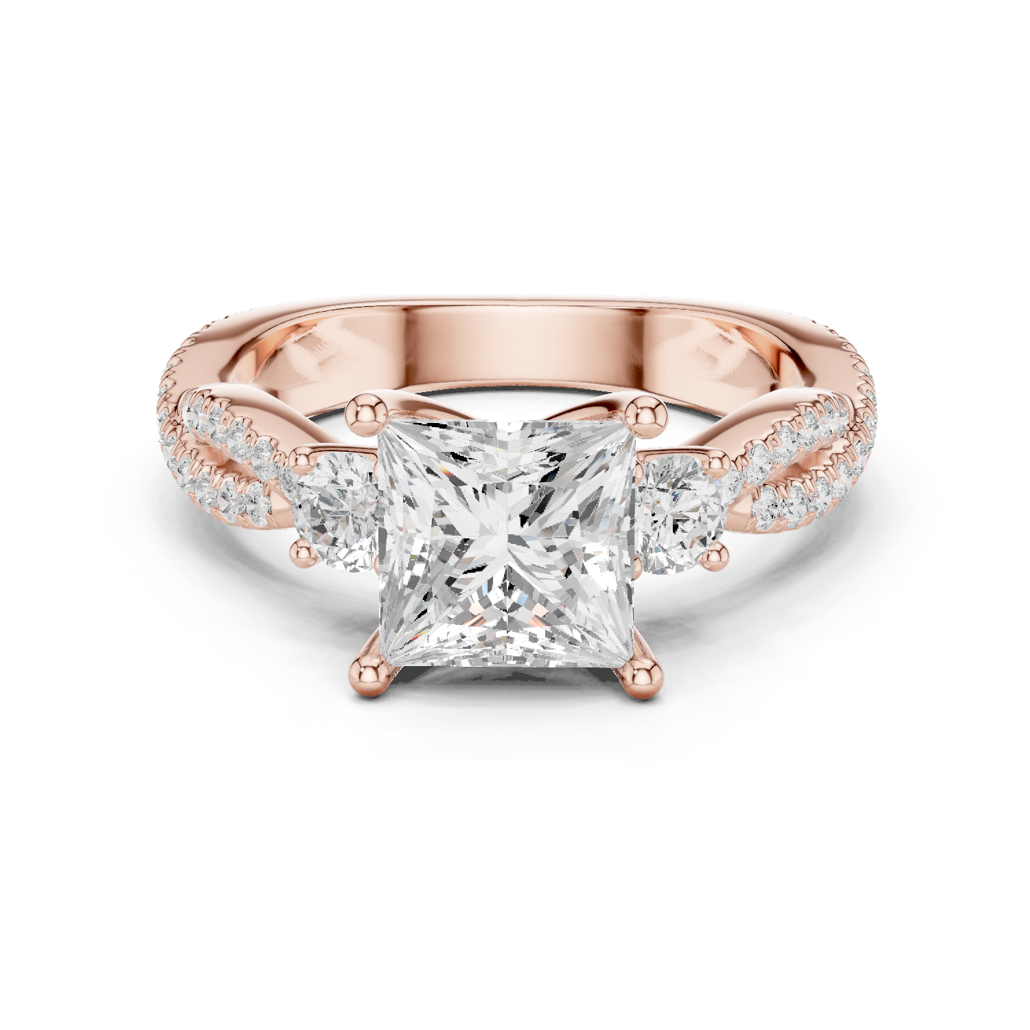 Gold Ring DDLR-281, Princess center stone, Rose Gold