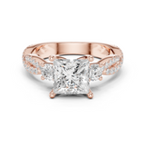Gold Ring DDLR-281, Princess center stone, Rose Gold