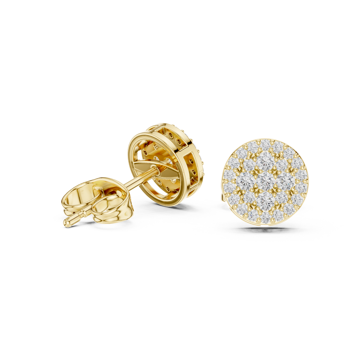 14K Solid Gold Lab Diamond Cluster Earrings, Yellow Gold, view 1