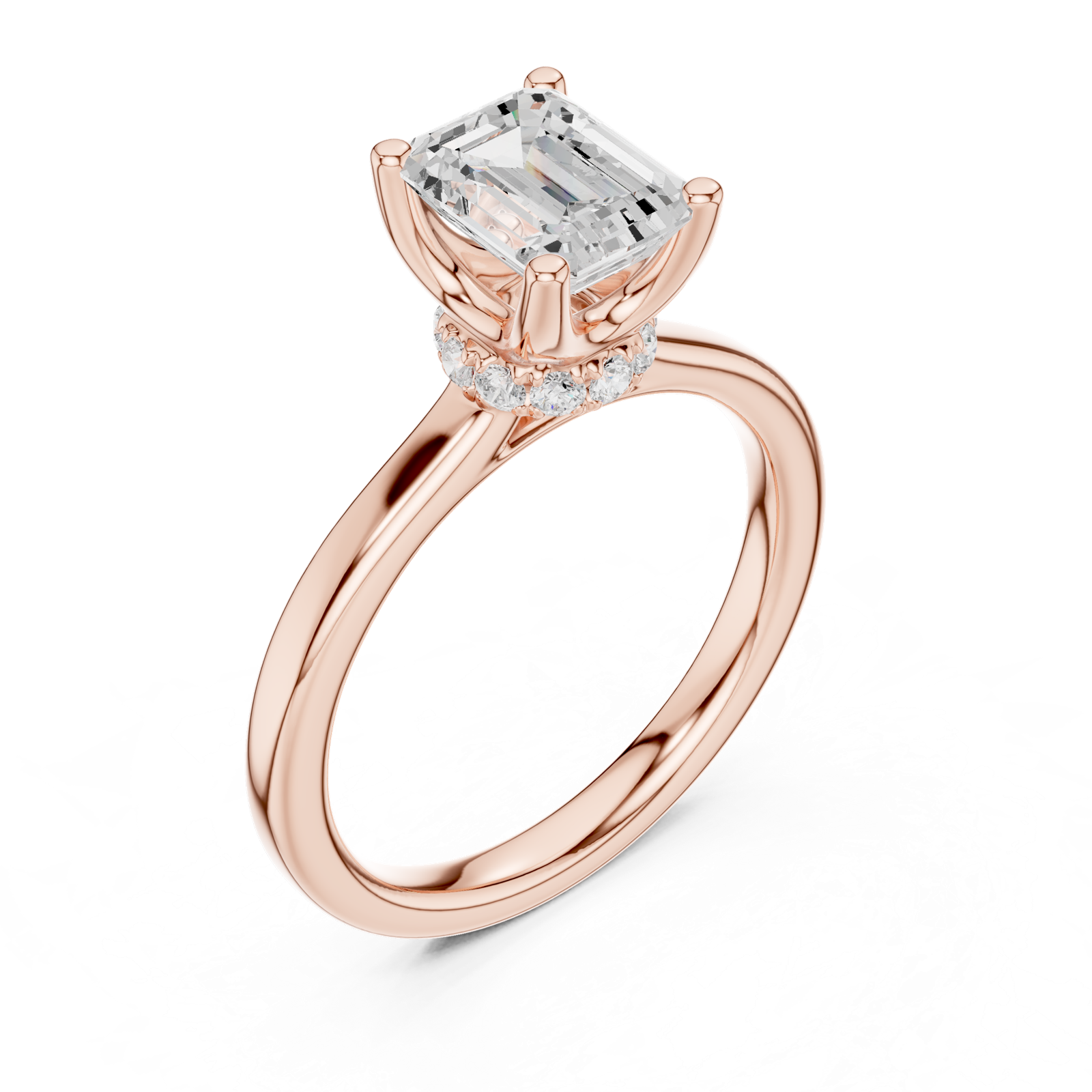 Gold Ring DDLR-176, Emerald center stone, Rose Gold, view 2