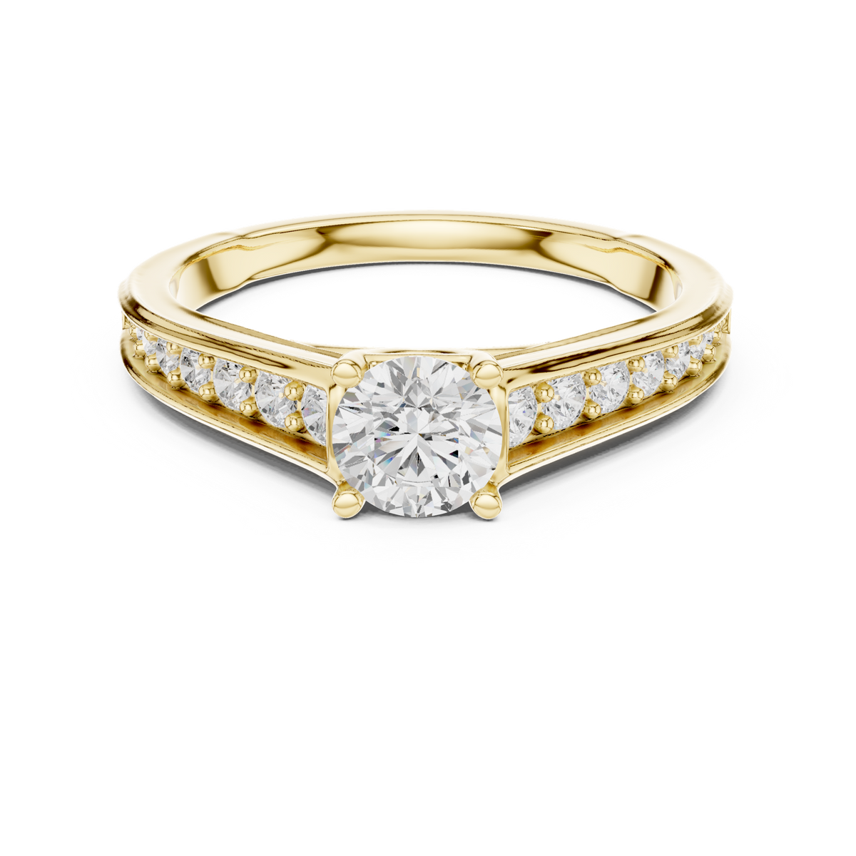 14K Solid Gold Lab Diamond Solitaire Ring, Yellow Gold