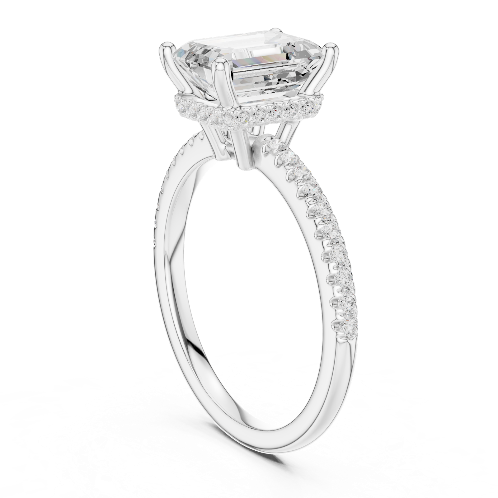 Gold Ring DDLR-177, Emerald center stone, White Gold, view 1