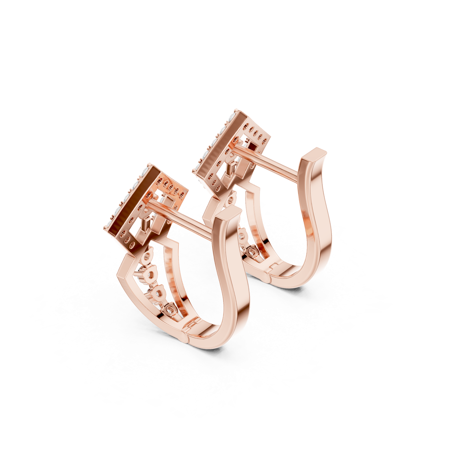 14K Solid Gold Lab Diamond Cluster Earrings, Rose Gold, view 2