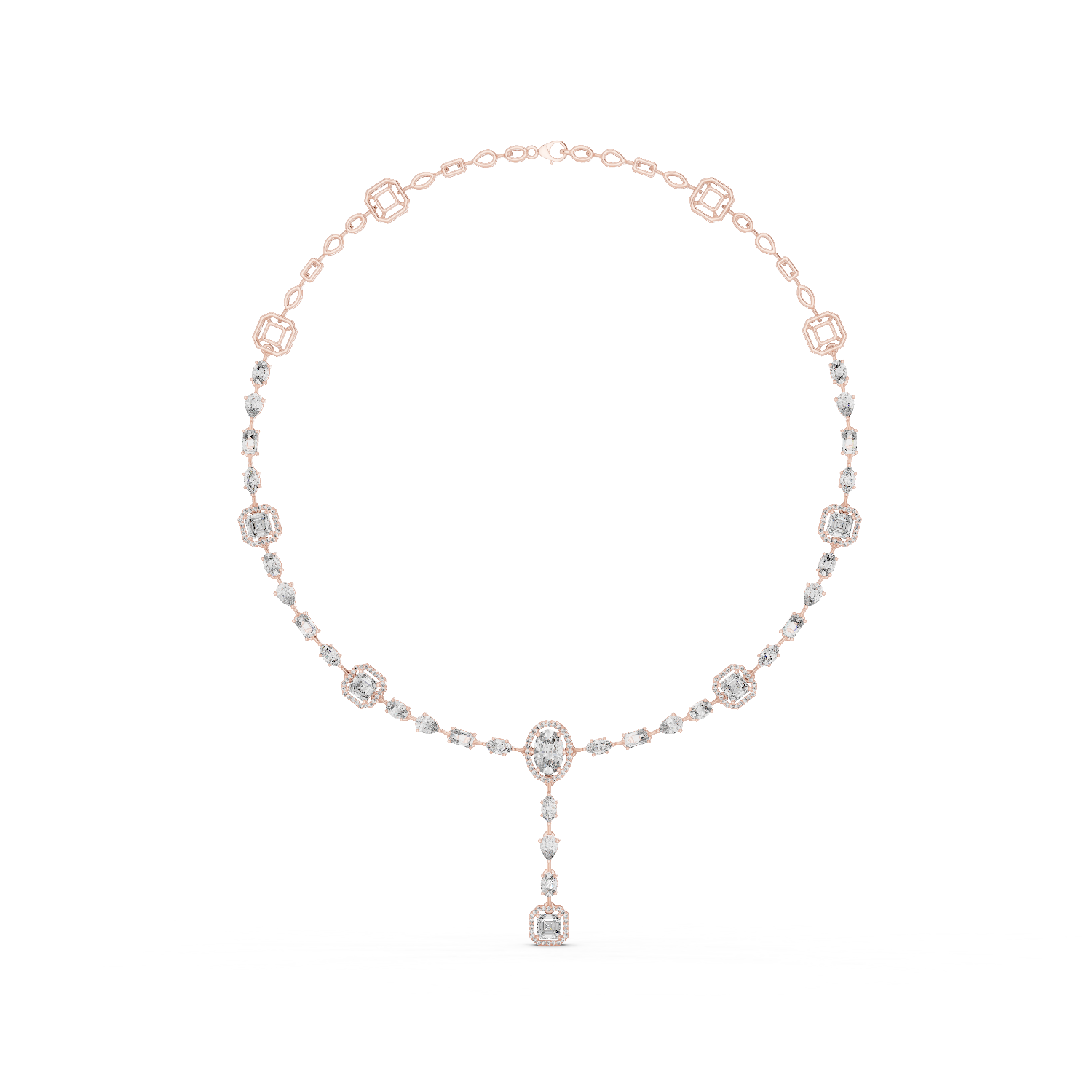 14K Solid Gold Lab Diamond Station Necklace, Rose Gold