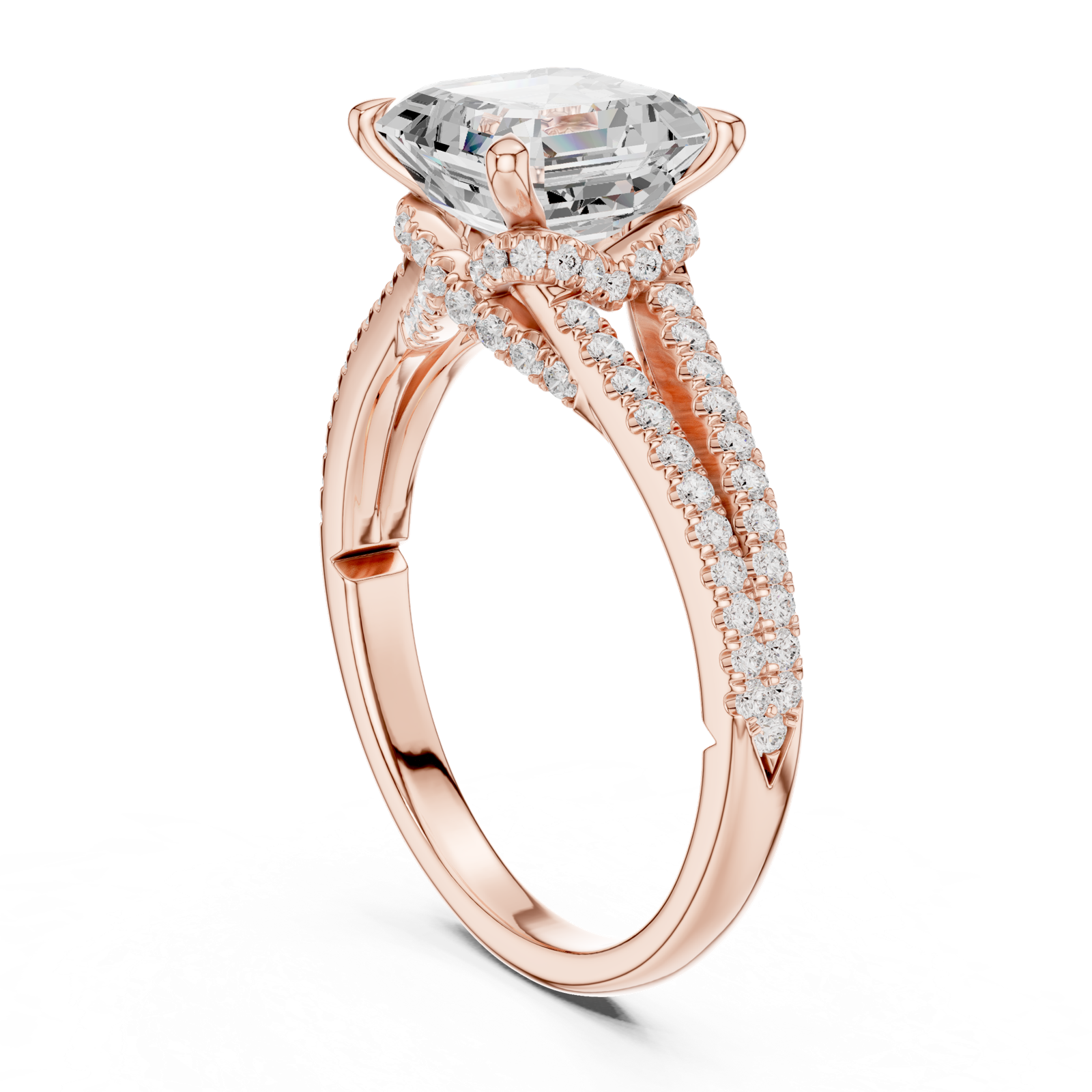 Gold Ring DDLR-252, Asscher center stone, Rose Gold, view 1