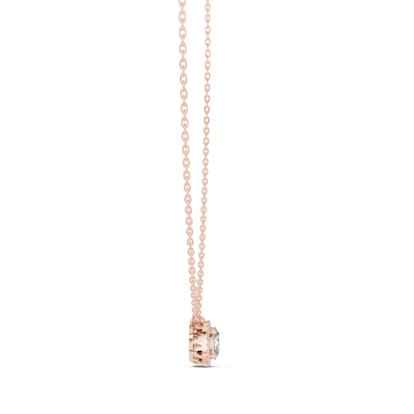 14K Solid Gold Lab Diamond Halo Pendant Necklace, Rose Gold, view 3