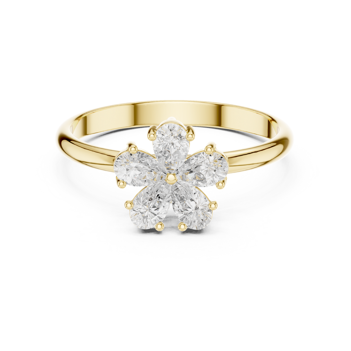 14K Solid Gold Lab Diamond Flower Cluster Ring, Yellow Gold